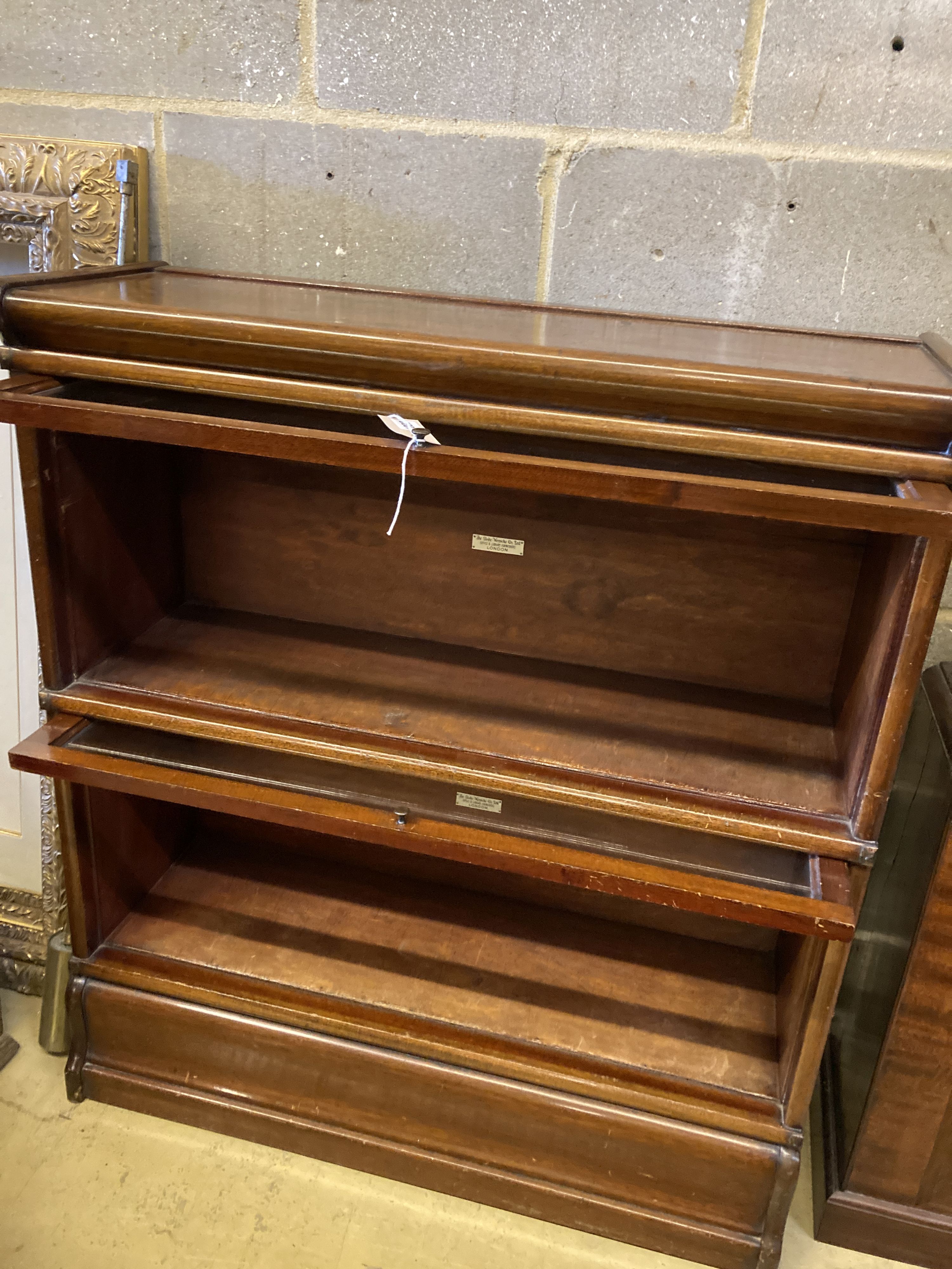 A Globe Wernicke & Co Ltd mahogany two section bookcase, length 86cm, depth 30cm, height 98cm